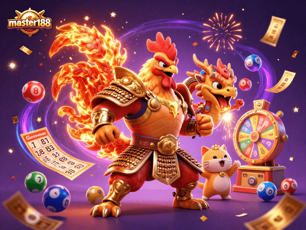 Engage with master188's thrilling lottery scene featuring vibrant characters and dynamic gaming elements.